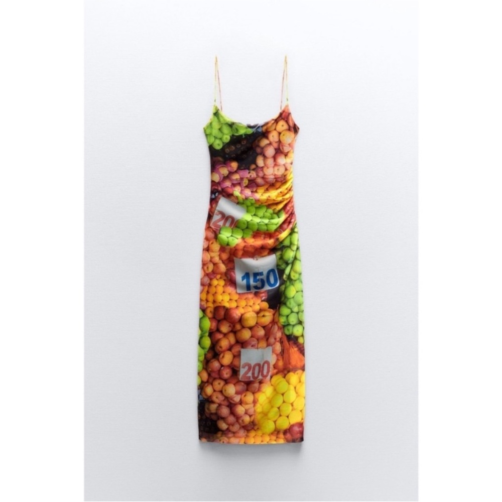 NWT Zara Mesh tulle Fruit Stand Maxi Dress - Picture 2 of 2